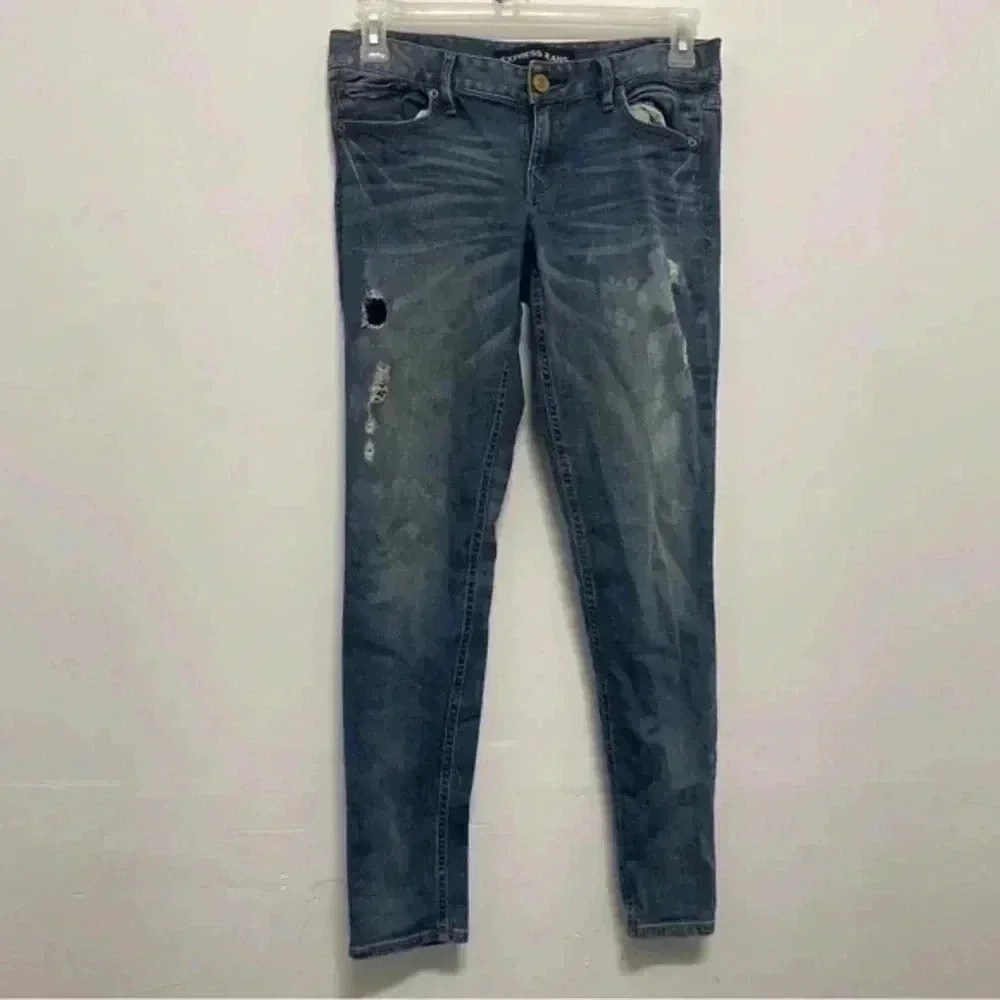 Express Stella Low Rise Legging Jeans Distressed in Blue Size 4